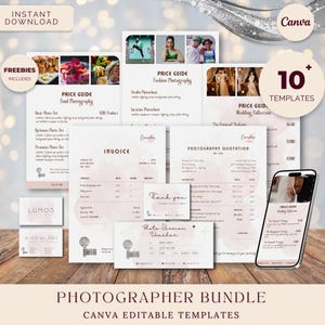 Photographer Business Documents, Price List, Card, Invoice, Price Quote, Instant Download Editable Canva Templates, Vintage Retro