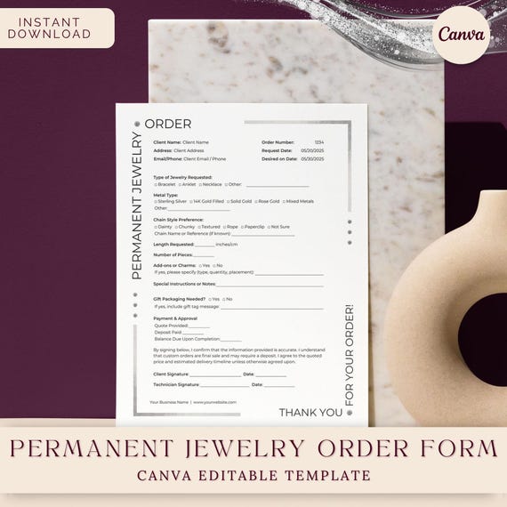 Permanent Jewelry Custom Order Form, Jewelry Order Form ...