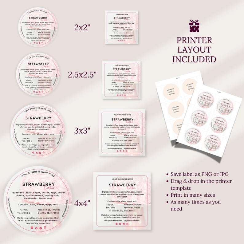 Cottage Law Bakery Labels, Round & Square, Cake Ingredients Stickers ...