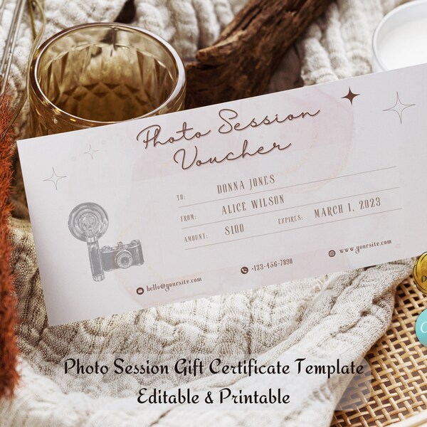 Photo Session Gift Certificate Editable Canva Template |  Events, Family, Newborn, Engagement Photography | Retro Theme | Instant Download