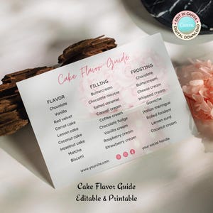Kuchen Geschmacksrichtungen Canva Vorlage | Kuchen Beratung, Kuchen Verkostungskarte | Konditorei, Konditorei | zartes Rosa | Sofort Download