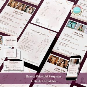 Modèles de documents professionnels pour photographes modifiables | Liste de prix du studio photo, carte, facture, devis | rétro vintage | Téléchargement instantané