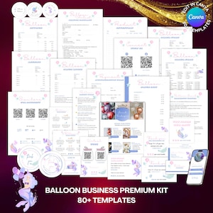 Balloon Business Premium Bundle, Balloon Artist Forms, Party Decorator, Event Stylist, Instant Download Canva Template, Aquatic Pastel