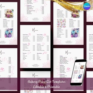 Bäckerei Menü bearbeitbare Canva Vorlage | Rosa Kuchen-Menü, Preisliste | Konditorei, Konditorei, Konditorei | Deluxe Bäckerei | Sofort Download