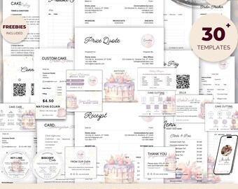 Cake Business Starter Pack, Bakery Business Bundle, Cake Shop, Home Baking Kit, Instant Download Editable Canva Template, Watercolor Cake
