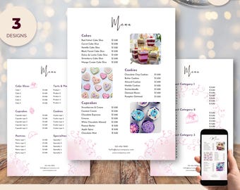 Bakery Menu, Cake Menu, Cake Shop Price List, Home Baking Business, Cake Business, Instant Download Editable Canva Template, Deluxe Bakery