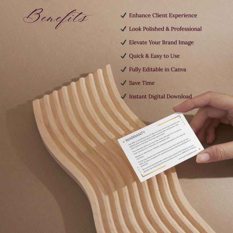 Dauerhafte Schmuckgarantie- und Nachsorgekarten, Schmuckmarken-Kundenhandout, Sofortiger Download Bearbeitbare Canva-Vorlage, Sleek Gold Bild 5