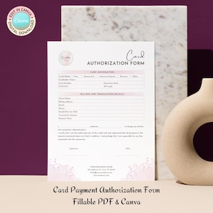Autorisatieformulier kaartbetaling Canva-sjabloon | Invulbare pdf-betalingstoestemmingsformulier | Deluxe-collectie | Direct downloaden