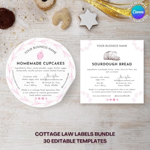 Cottage Law Bakery Labels Bundle, Cake Shop Ingredient Stickers, Dessert Labels, Instant Download Editable Canva Template, Deluxe Bakery