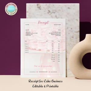 Cake Business Receipt Editable Canva Template | Bakery Receipt | Cake Decorator, Home Baking Business | Soft Pink | Instant Download