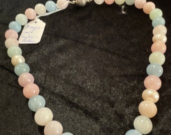 Freshwater pearls and morganite necklace Pink Light Blue White Pearls