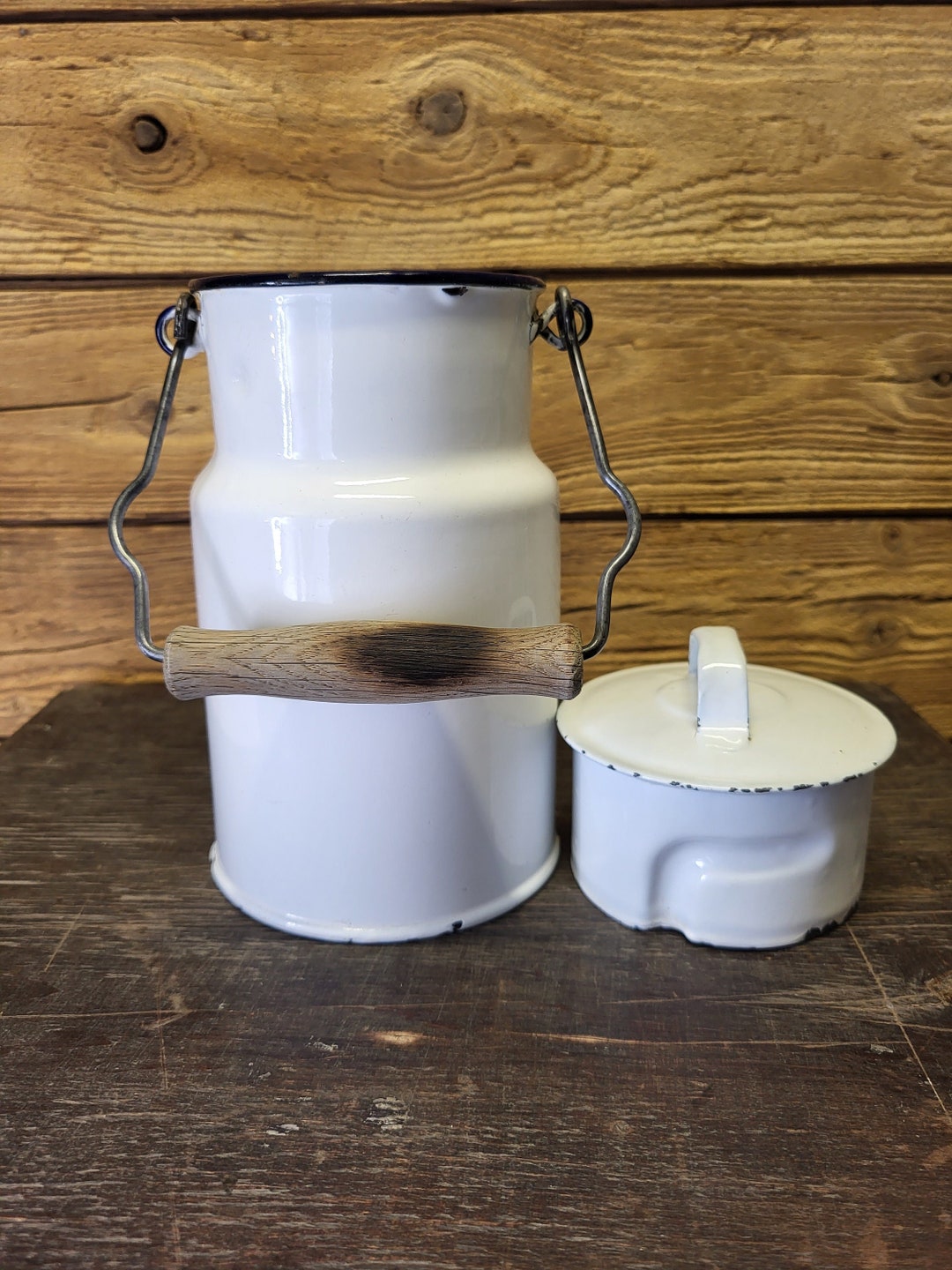 Petit White Milk Can 1L Enamled Milk Can Old Milk Can White Milk Can