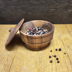 Gewürzdose aus Holz | Holzschale | Umweltfreundliches Produkt, Holzbehälter mit Deckel | Gewürzbehälter | Gewürzdose | Salzdose