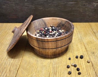 Wooden Spice Jar | Wooden Bowl | Eco-friendly Product, Wooden Container with Lid | Spice Container | Spice Box | Salt Cellar