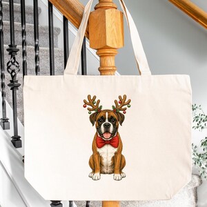 Boxer Mom Holiday Tote Bag, Christmas Gift for Dog Owners