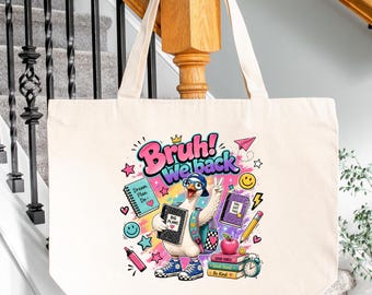 Funny School Goose Canvas Tote Bag, Teacher Tote, Classroom Humor Gift for Back to School