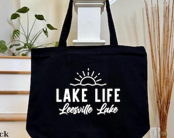 Personalized Lake Life Cotton Tote Bag, Custom Lake Name