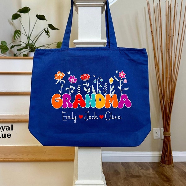 Personalized Grandma Tote Bag, Large Canvas Bag With Grandkids Names, Gift For Grandma, Custom Canvas Tote Bag With Kids Names, Grandma Gift