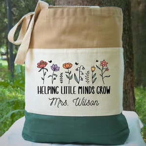 Personalized Teacher Tote Bag | Teacher Name Bag | Custom Teacher Gift | Gift For Teacher | Floral Bag | Canvas Apple Tote