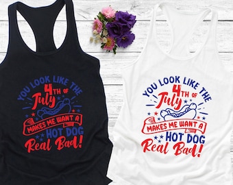 Funny 4th of July Tank Top | Hot Dog Real Bad