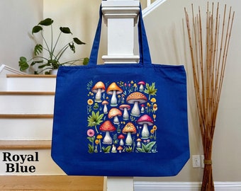 Mushroom Floral Tote Bag | Cottagecore Canvas Shoulder Bag