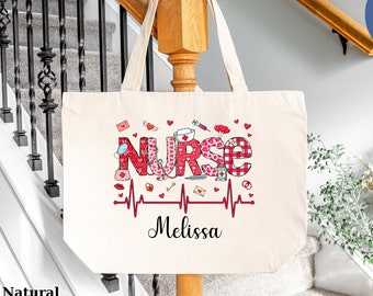 Personalized Nurse Tote Bag: Custom Name Canvas Zippered Tote