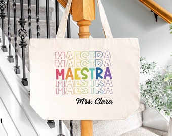 Personalized Maestra Tote Bag, Bilingual Spanish Teacher Gift