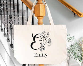 Personalized Canvas Tote Bag | Initial & Name, Custom Zipper Tote