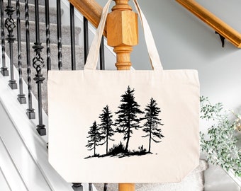 Pine Tree Forest Tote Bag: Reusable Cotton Canvas Shopping Bag