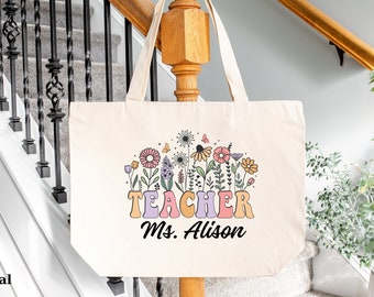 Personalized Teacher Tote Bag, Custom Canvas Book Bag