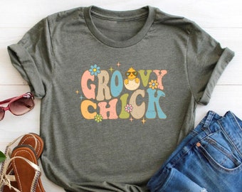 Easter Groovy Chick T-Shirt, Easter Shirt, Holiday Tee, Spring Gift, Easter Celebration, Cute Tee
