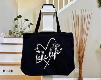 Lake Life Cotton Tote Bag: Large Beach or Boat Bag