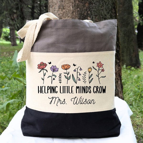 Personalized Teacher Tote Bag | Teacher Name Bag | Custom Teacher Gift | Gift For Teacher | Floral Bag | Canvas Apple Tote