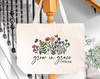 Christian Tote Bag: Floral Scripture Verse, Religious Gift