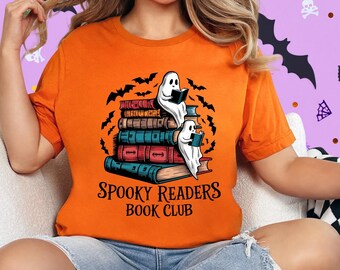 Spooky Ghost Book Club T-Shirt, Retro Halloween Reader Tee