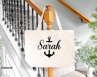 Personalized Anchor Beach Tote: Nautical Canvas Boat Bag