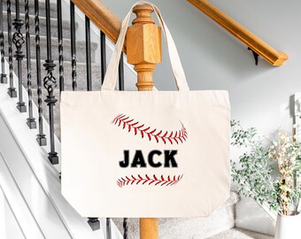 Personalized Baseball Mom Canvas Tote Bag | Large Cotton