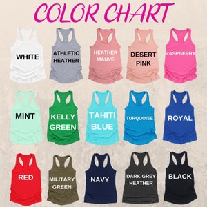 K&ouml;nnte beinhalten: Farbkarte mit 15 verschiedenen Tanktop-Farben. Die Farben sind: Wei&szlig;, Athletik-Heather, Heather-Mauve, W&uuml;stenrosa, Himbeere, Minze, Kellygr&uuml;n, Tahiti-Blau, T&uuml;rkis, Royal, Rot, Milit&auml;rgr&uuml;n, Marineblau, Dunkelgrau-Heather und Schwarz.