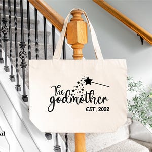 Personalized Godmother Canvas Tote Bag - Custom Est.