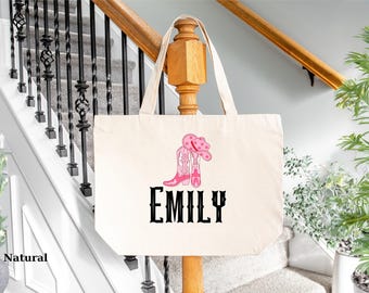 Custom Pink Cowgirl Boots Cotton Tote Bag: Western Gift