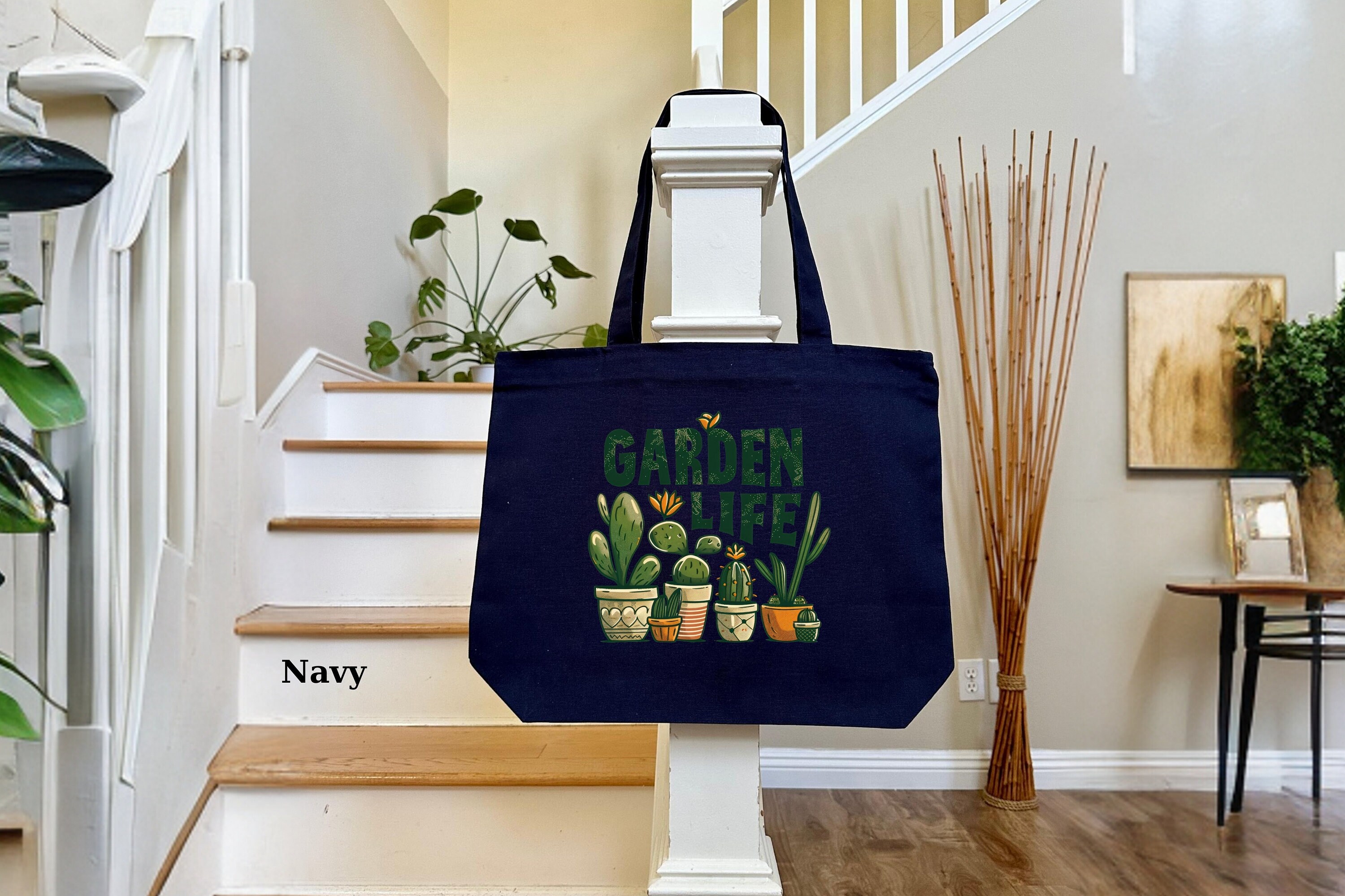 Garden Life Canvas Tote Bag, Floral Canvas Tote Bag for Plant Lovers, Botanical Garden Tote, Mothers Day Gardener Gift, Garden Shoulder Bag
