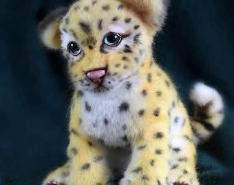Poseable Leopard Cub Plush: Handmade Art Doll