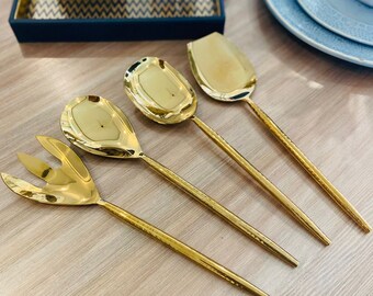 MW- Not Just Home Serving Spoons- Gold with Hammered Handles l Gold Serving Spoons  l Gold Salad Spoon I Gold Entertaining Essentials