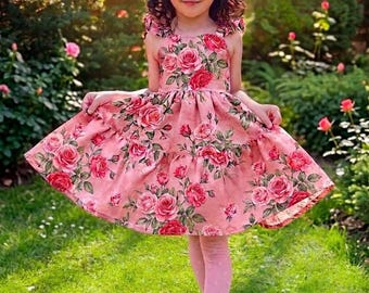 Pearl Dress PDF Sewing Pattern Kids / Heart Neckline Tiered Girls Dress Pattern Sizes 1-14Y / Beginner Sewing Pattern / Instant Download