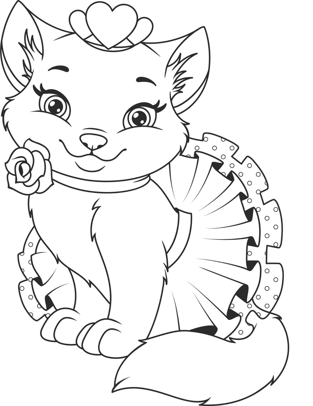Cat in Dress - Printable Coloring Page - Etsy