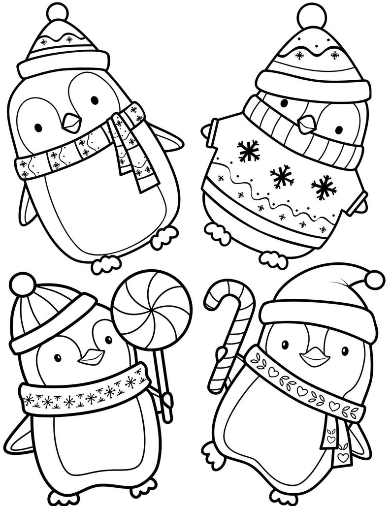 Christmas Penguins Printable Coloring Page Etsy