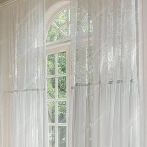 Floral Lace Sheer Curtain: French Style Embroidered Drape With Pleated Hem