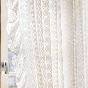 Elegant Floral Sheer Curtains, Romantic Light Filtering Drapes for Bedroom, White Embroidered Window Treatments With Ruffles