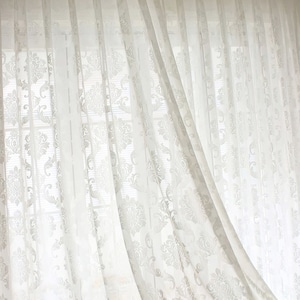 White Perlis Sheer Curtain, Vintage Jacquard Light Filtering Lace Curtain,Rod Pocket Window Drapes