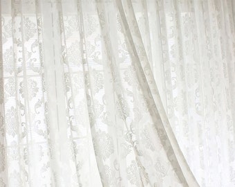 Rideau Dentelle Blanche Brodé 60x180 Cm – Voile Fenêtre Semi-Transparent, Motif Floral Élégant